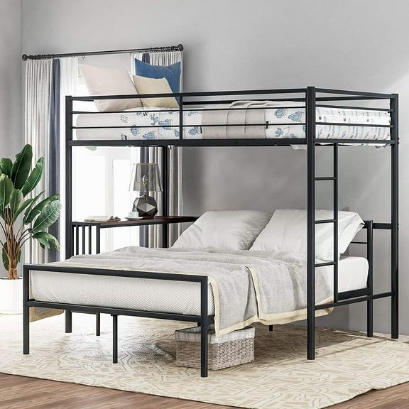 Harper & Bright Designs Metal Bunk Bed Adjustable, Twin-over-full, Black