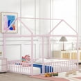 thumbnail image 1 of Harper & Bright Designs Metal Full Size Floor Bed, House Bed Frame Montessori Beds with Fence Rails, Playhouse Beds for Girls Boys, Pink, 1 of 9
