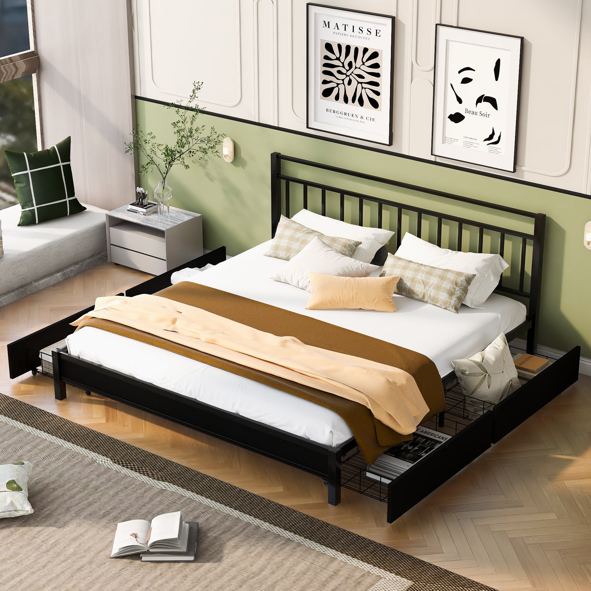 Churanty Metal King Size Storage Platform Bed With 4 Drawers And Headboard King Platform Bed Churanty Metal King Size Storage Platform Bed With 4 Drawers And Headboard King Platform Bed