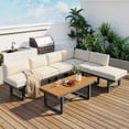 thumbnail image 1 of Harper & Bright Designs Metal Patio Conversation Furniture Set, 3 Pieces Modern Outdoor Sectional Sofa Set with Coffee Table and Height Adjustable Seating for Garden and Backyard, Beige, 1 of 24