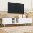 thumbnail image 1 of Harper & Bright Designs Minimalist Geometric TV Stand for 80 inch TV, Wood TV Storage Cabinet with Gold Legs, Entertainment Center Media for Living Room, White, 1 of 18
