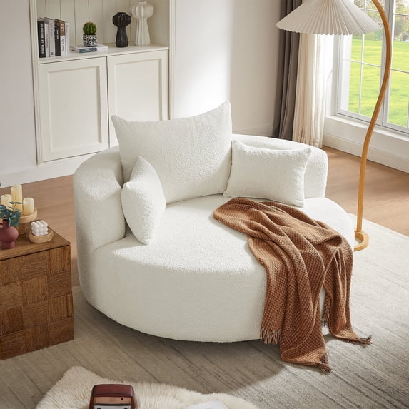 Harper & Bright Designs Modern 360° Swivel Barrel Accent Chair with Removable Pillows, Comfort Swivel Sofa Chair with Ergonomic Back Suppor, Round Lounge Chair for Living Room Bedroom Office, Beige