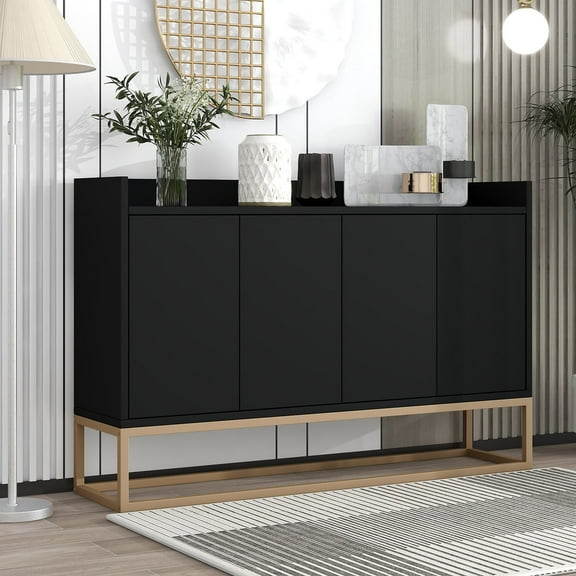 Harper & Bright Designs Modern Elegant Buffet Cabinet Large Storage Space Sideboard with 4 Doors for Dining Room Entryway, Black