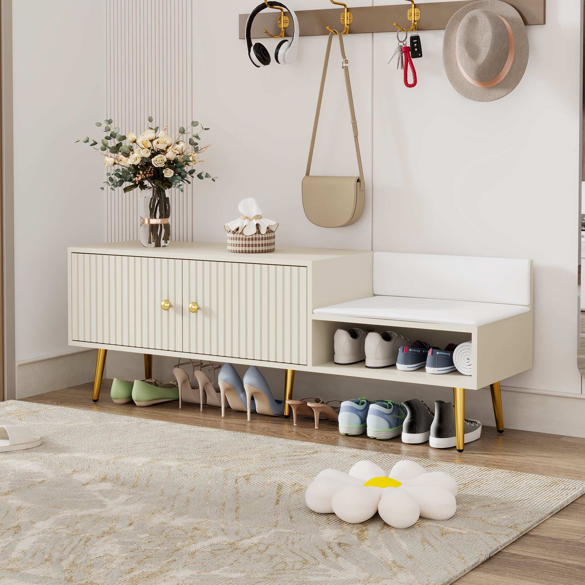 Churanty Modern Entryway Shoe Storage Bench with Cushion and Padded ...