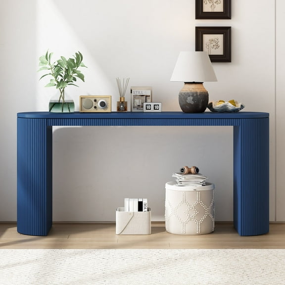 Harper & Bright Designs Modern Fluted Console Table Curved Sofa Table Narrow Entryway Table with Vertical Stripe for Entrance Hallway Living Room, Navy