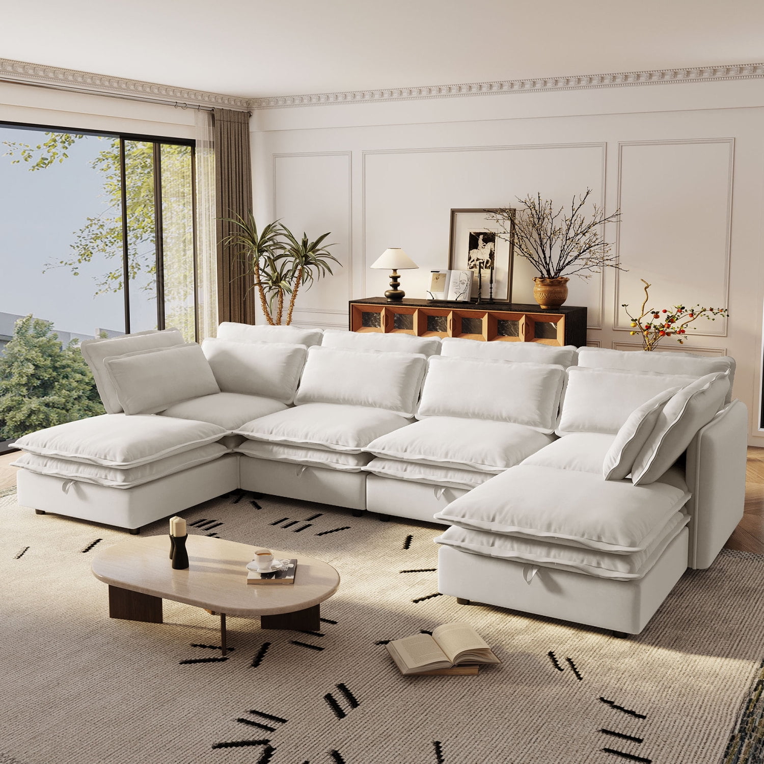 Harper & Bright Designs Modern Modular Corner Sofa Sectional with 2 Storage Ottomans, Free Combination L-Shaped Couch Set with Double-Layer Cushion for Living Room, Beige
