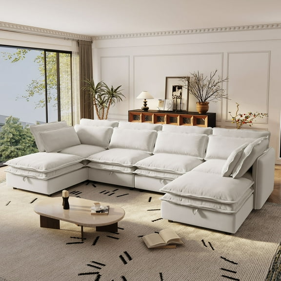 Harper & Bright Designs Modern Modular Corner Sofa Sectional with 2 Storage Ottomans, Free Combination L-Shaped Couch Set with Double-Layer Cushion for Living Room, Beige
