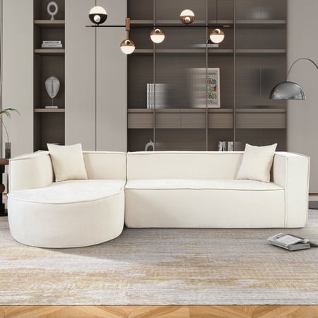 Harper & Bright Designs Modern Modular Sponge L-Shape Sectional Sofa, Chenille Ergonomic Curved Foam Couch for Living Room Apartment Small Spaces, No Wooden Frame, Beige