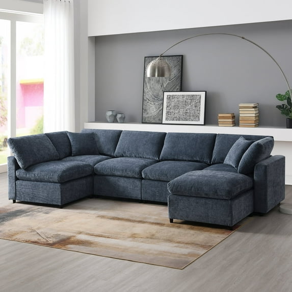 Harper & Bright Designs Modern Modular U-Shaped Sectional Sofa with Ottoman, Chenille 5 Seat Sectional Cloud Couch Free Combination for Living Room, Beige