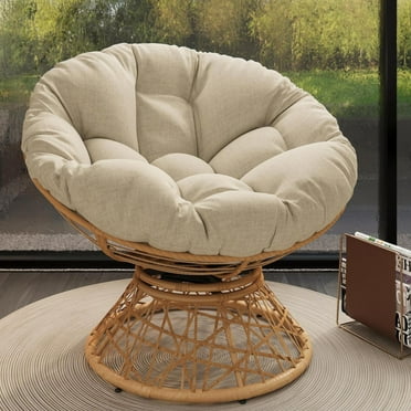 Harper & Bright Designs Rattan Wicker Accent Chair with Plush Cloud Cushion, Waterproof Cover, Heavy-Duty Steel Frame & Smooth 360° Swivel Base, Outdoor Lounge Chair for Patio, Beige, Natural Wood