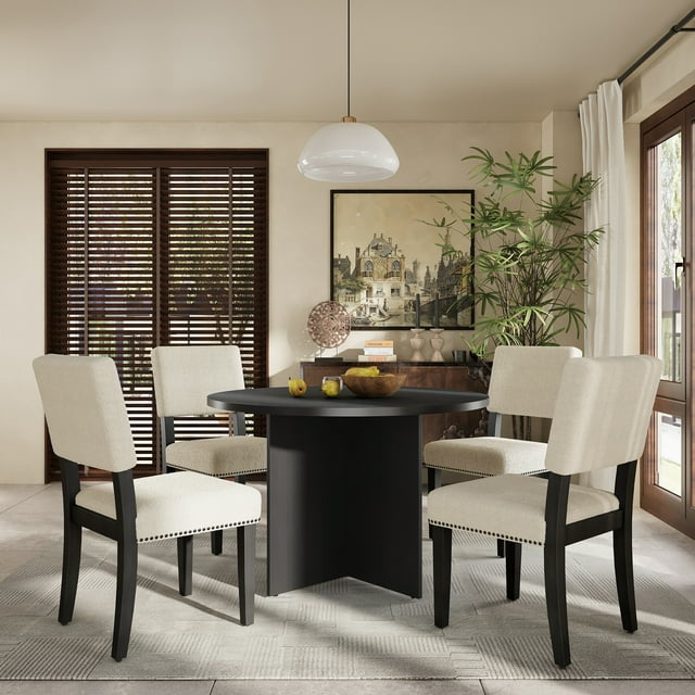Harper & Bright Designs Modern Round Dining Table Set for 4, 5 Pieces