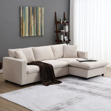 Harper & Bright Designs Modern Sectional Sofa with Convertible Ottoman L shaped Couch Set for Small Space Apartment Office, Beige