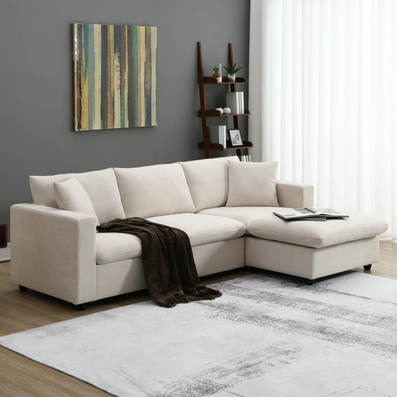 Harper & Bright Designs Modern Sectional Sofa with Convertible Ottoman L shaped Couch Set for Small Space Apartment Office, Beige