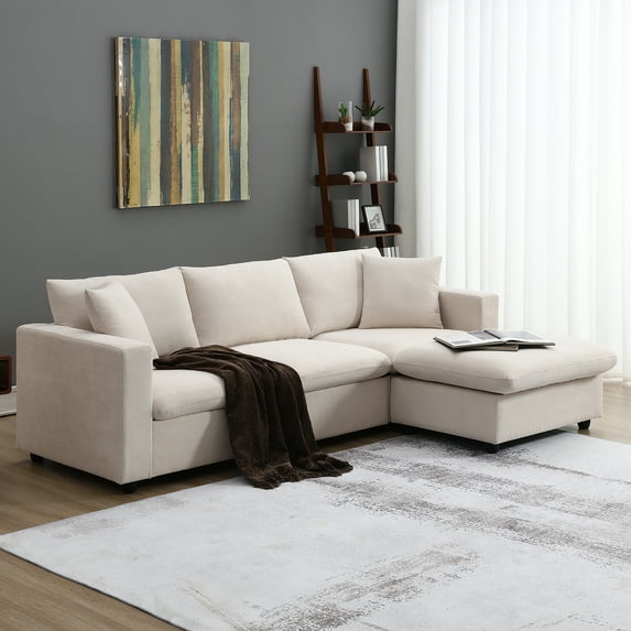 Harper & Bright Designs Modern Sectional Sofa with Convertible Ottoman L shaped Couch Set for Small Space Apartment Office, Beige