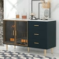 thumbnail image 1 of Harper & Bright Designs Modern Sideboard Buffet Cabinet with Amber-yellow Tempered Glass Doors, Side Table with Gold Legs and Marble Sticker Tabletop, Navy Blue, 1 of 15