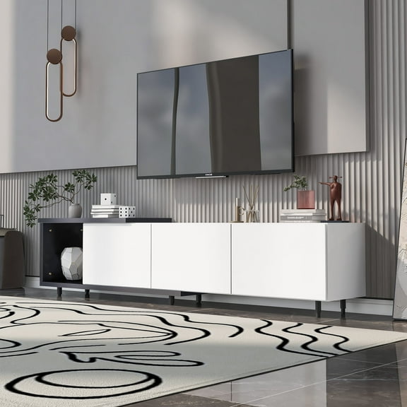 Harper & Bright Designs Modern TV Stand for 80+Inch TVs, Entertainment Center Media Console Storage Cabinet with 3 Drawers, Adjustable Feet and Open Shelf, Ideal for Living Room, White