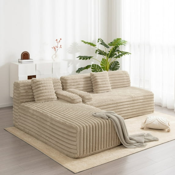 Harper & Bright Designs Modular Foam Sectional Sofa with Plush Upholstery, Cloud L-Shaped Convertible Living Room Couch w/Free-Combined Design (without wooden frame), 110" Light Coffee