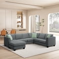 thumbnail image 1 of Harper & Bright Designs Modular Sectional Sofa with Ottoman Couch L Shape Corner Sofa Sets 7 Seats Fabric Couch for Living Room, Grey, 112 * 87 inch, 1 of 18