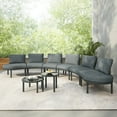 thumbnail image 1 of Harper & Bright Designs Outdoor Half-Moon Sectional Sofa with 2 Adjustable Tempered Glass Coffee Tables, 8 Pieces Patio Furniture Conversation Set with PE Rattan & Steel Frame, Gray, 1 of 16
