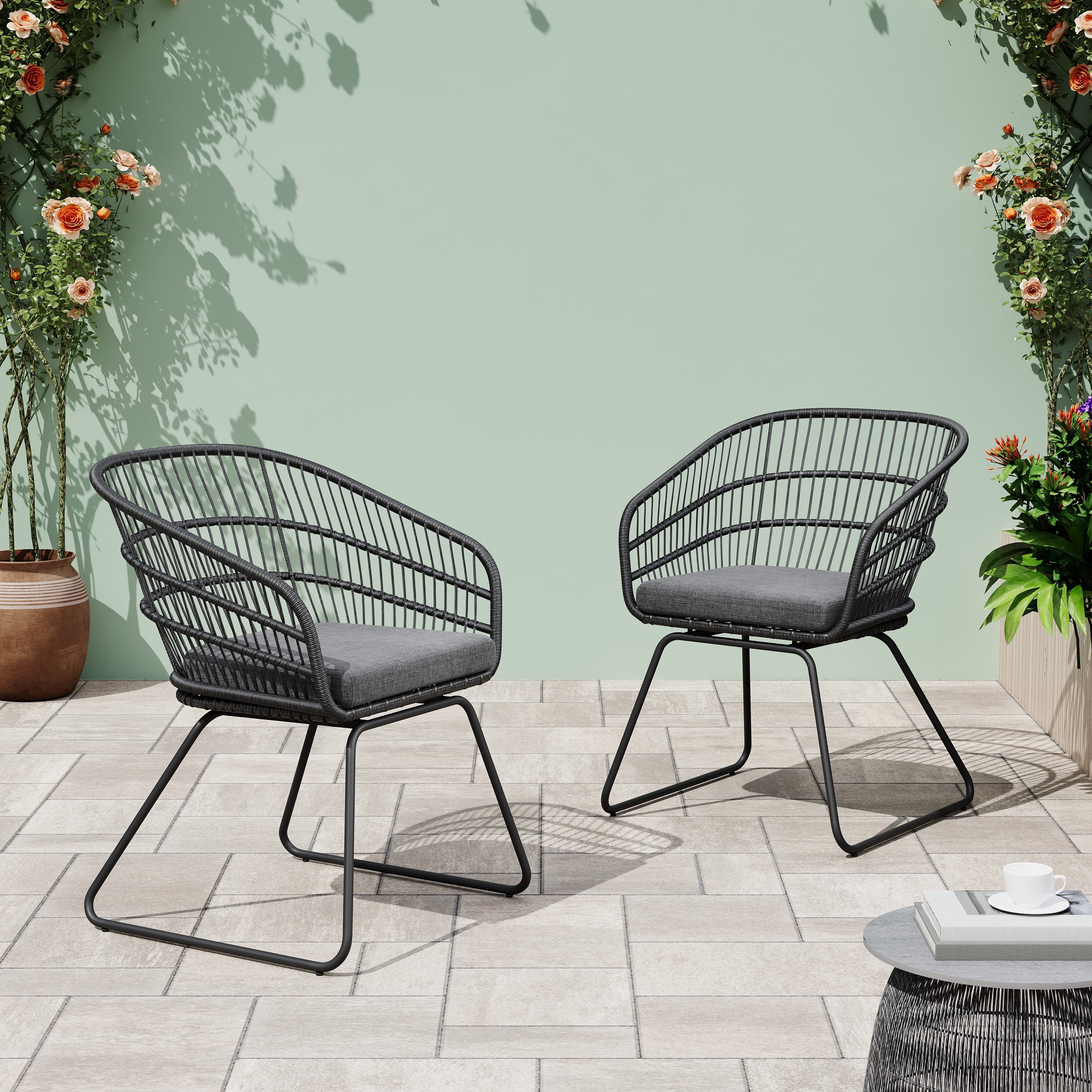 Harper & Bright Designs Outdoor PE Wicker Dining Chairs Set of 2, 2 ...