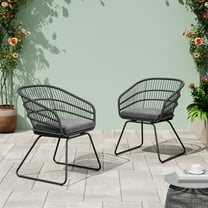Harper & Bright Designs Outdoor PE Wicker Dining Chairs Set of 2, 2 Person Patio Rattan Terry Chairs with Cushions for Backyard Poolside Garden, Gray