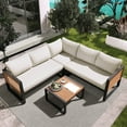 thumbnail image 1 of Harper & Bright Designs Outdoor Patio Conservation Set, Seating Set with Coffee Tables, Outdoor Sectional L-shaped Sofa with Metal and Wood Frame for Backyard Garden Balcony, Beige, 1 of 12