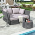 thumbnail image 1 of Churanty Outdoor Patio Daybed Sunbed with Cushions and Pillows, All Weather Double Chaise Lounger Loveseat with Clear Tempered Glass Table for Garden Backyard Poolside,Grey Cushion + Dark Grey Rope, 1 of 14