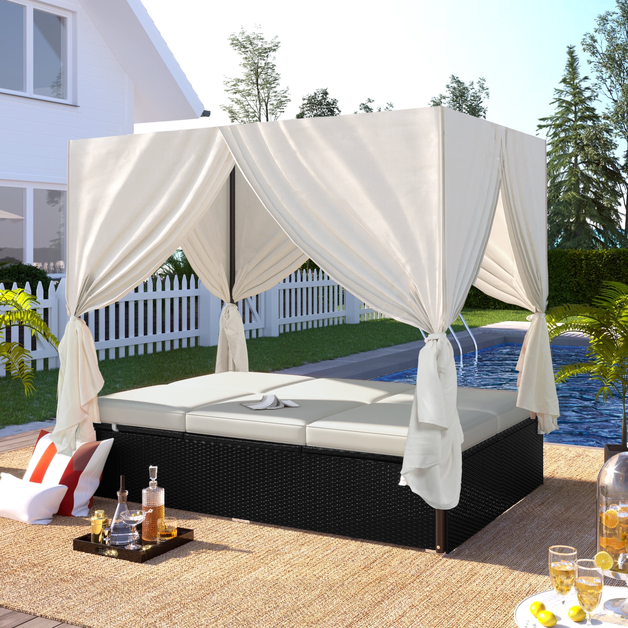 Harper & Bright Designs Outdoor Patio Sunbed with Canopy Cover for 2 — free download