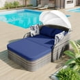 thumbnail image 1 of Churanty Outdoor Sunbed with Adjustable Canopy for Two Person Patio Chaise Double Lounger for Beach Backyard,Gray Wicker And Blue Cushion, 1 of 12