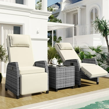 Devoko Patio Daybed Set – Outdoor Rattan Lounge Bed With 2 Side Tables (Navy Blue)