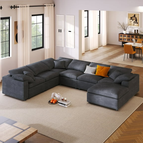 Harper & Bright Designs Oversized Modular Sectional Sofa Free Combination Couch 7 Seater Sofa with Ottoman for Living Room, Grey