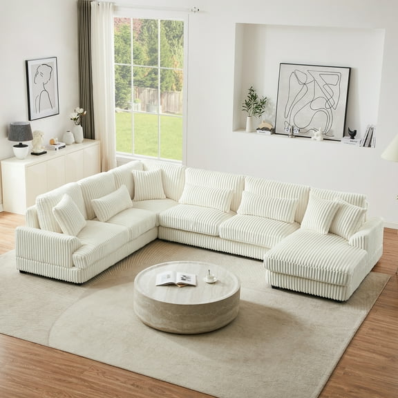 Harper & Bright Designs Oversized U-Shaped Sectional Sofa with Chaise Lounge, Soft Corduroy Upholstered Couch for Living Room Apartment Large Space, 129" Beige