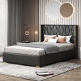 thumbnail image 1 of Harper & Bright Designs PU Leather Platform Bed with Metal Strips Headboard, Full Size Upholstered Soft Bed with Wingback and Slat Support, Black, 1 of 14