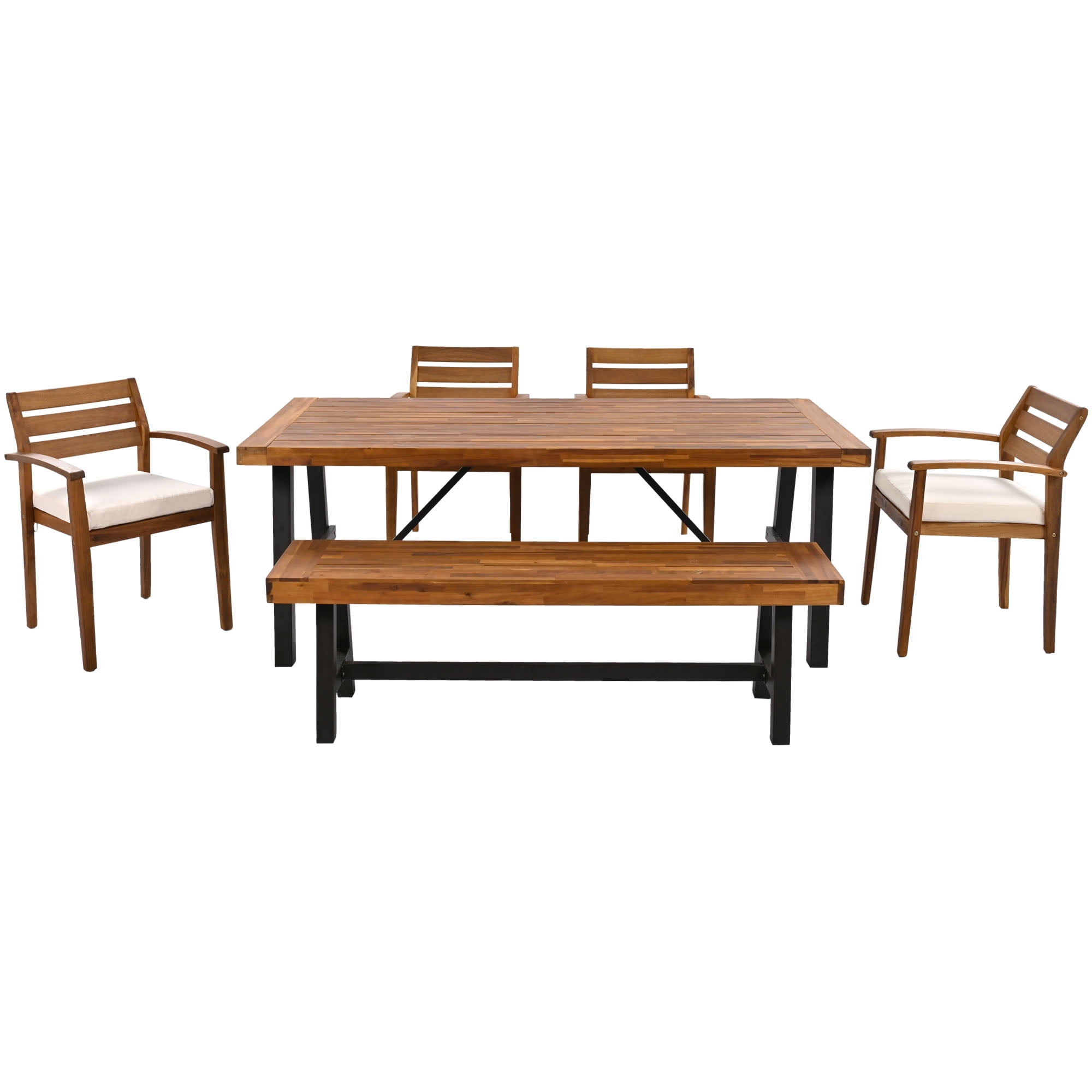 Churanty Patio Acacia Wood Dining Set for 6, 6 Pieces All Weather