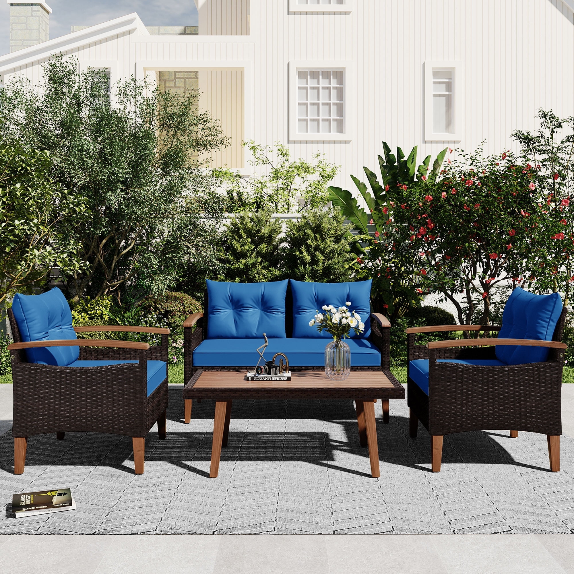 Harper & Bright Designs Patio Conversation Set, 4-Piece Outdoor Garden ...