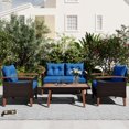thumbnail image 1 of Harper & Bright Designs Patio Conversation Set, 4-Piece Outdoor Garden Furniture Set, Patio Seating Set, PE Rattan Outdoor Sofa Set, Wood Table and Legs, Brown+Blue+Wood, 1 of 17