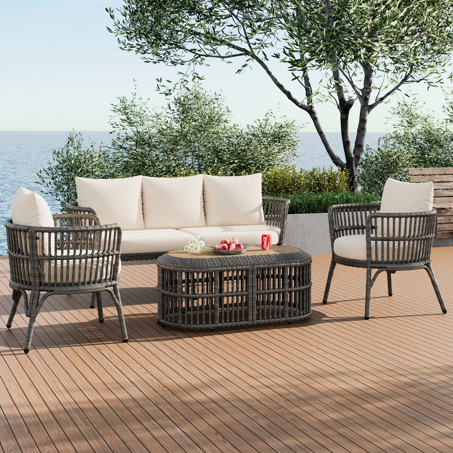 Churanty Patio Conversation Set Wicker 4 Pieces Patio Furniture Set