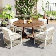 Harper & Bright Designs Patio Extendable Dining Table Set for 4, Outdoor Dining Furniture with Foldable Leaf Table and 4 Rattan Arm Chairs for Backyard Garden, Natural