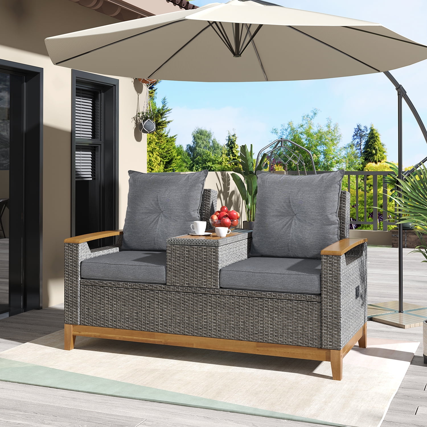 Churanty Patio Loveseat Sofa, Outdoor Loveseat with Adjustable Back