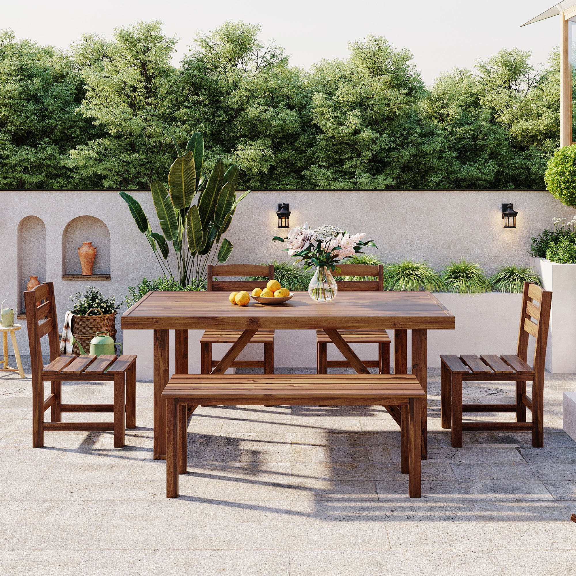 Churanty 6Piece Acacia Wood Patio Dining Set, AllWeather Outdoor
