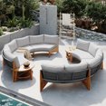 thumbnail image 1 of Harper & Bright Designs Patio Outdoor Round Conversation Set, Wood Half Moon Outdoor Sectional Sofa for 6, 3 Piece Seating Group with Cushions and a Coffee Table for Patio Garden Poolside, Gray, 1 of 14
