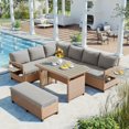 thumbnail image 1 of Harper & Bright Designs Patio Rattan L-Shaped Sofa Set, Outdoor Sectional PE Wicker Set with Extendable Side Tables Dining Table and Cushion for Backyard Graden, Brown, 1 of 15