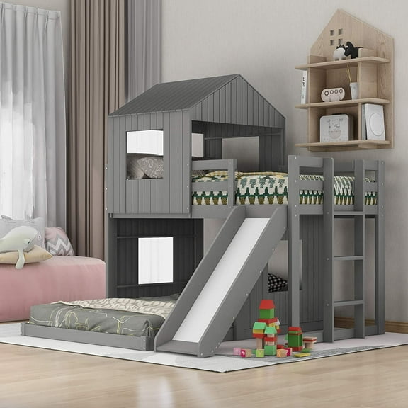 Harper & Bright Designs Pine Wood Bunk Bed Security, Twin-over-full, Gray