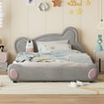 thumbnail image 1 of Harper & Bright Designs Queen Size Kids Velvet Upholstered Platform Bed with Bear-Shaped Headboard, Wood Platform Bed Frame with Bed-End Storage Pocket for Teens Girls Bedroom, Gray, 1 of 10