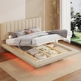 thumbnail image 1 of Harper & Bright Designs Queen Size Lift Up Floating Bed Frame with LED Light and USB Port, Velvet Upholstered Queen Hydrualic Platform Bed with Headboard, Beige, 1 of 14