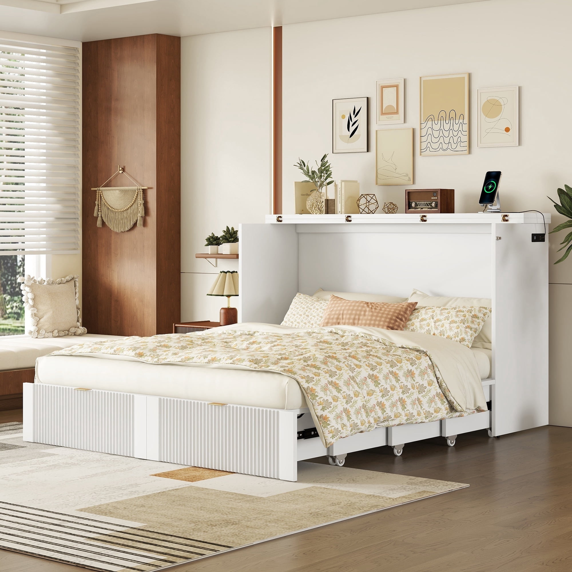 Churanty Queen Size Murphy Bed Wall Bed with Storage Drawers,Space ...