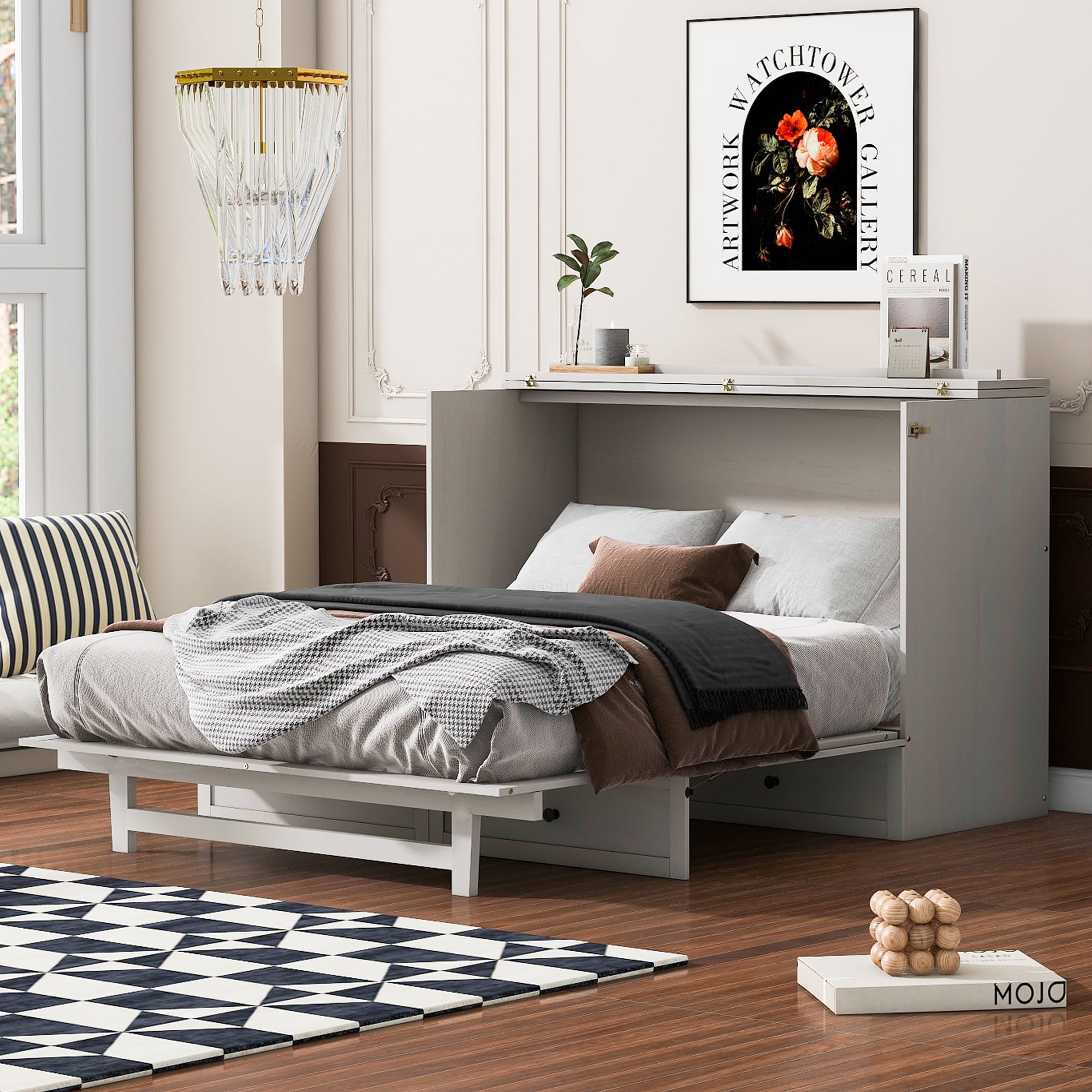 Churanty Queen Size Murphy Bed, Wooden Queen Murphy Bed Frame with ...