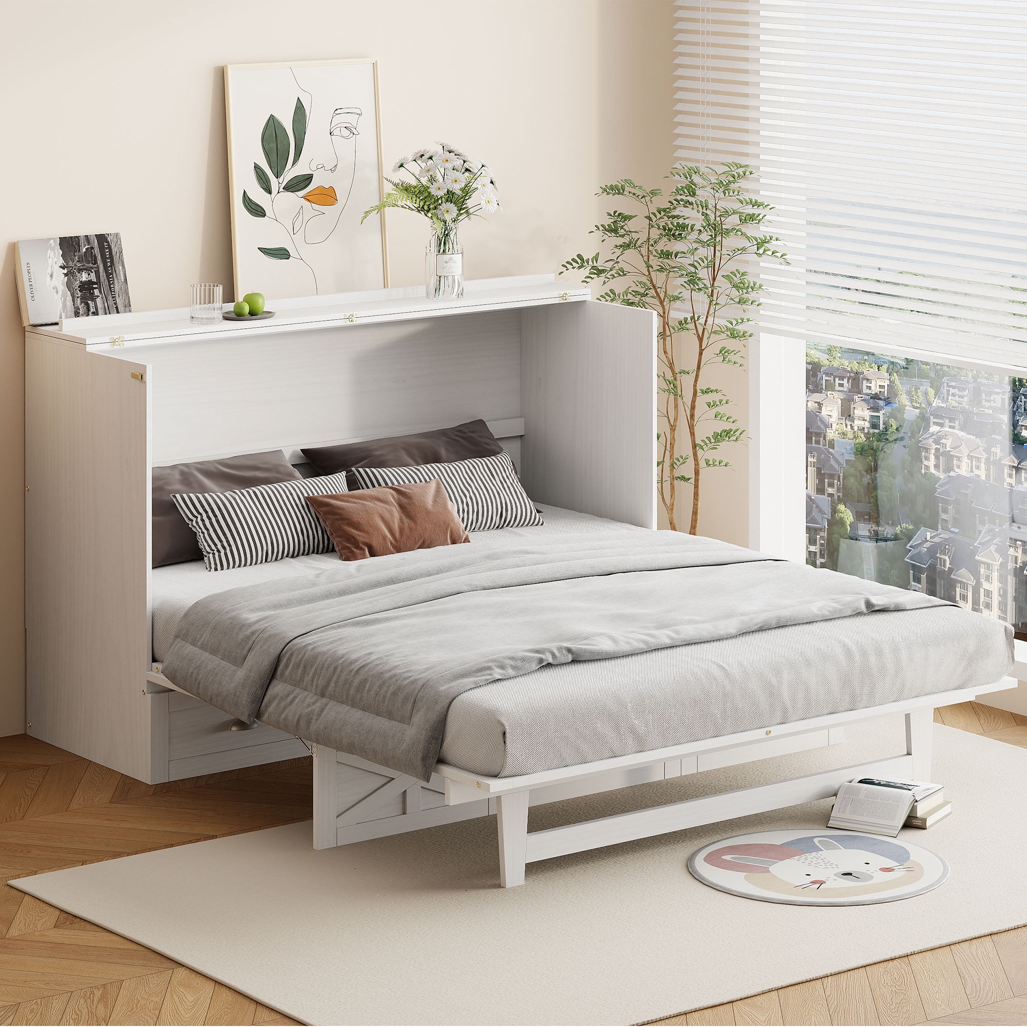 Churanty Queen Size Murphy Bed, Wooden Queen Murphy Bed Frame with ...