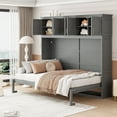thumbnail image 1 of Harper & Bright Designs Queen Size Murphy Bed with Top Cabinets, Cabinet Queen Bed with Storage, Wooden Foldable Wall Bed Frame for Home Office Studio, Gray, 1 of 19