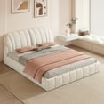 thumbnail image 1 of Harper & Bright Designs Queen Size Platform Bed, Upholstered Grounded Bed Frame with Thick Fabric and Unique Design Headboard for Bedroom, Beige, 1 of 14